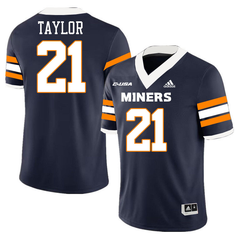 #21 Marquez Taylor UTEP Jersey,UTEP Miners College Football Jersey,Uniforms-Navy